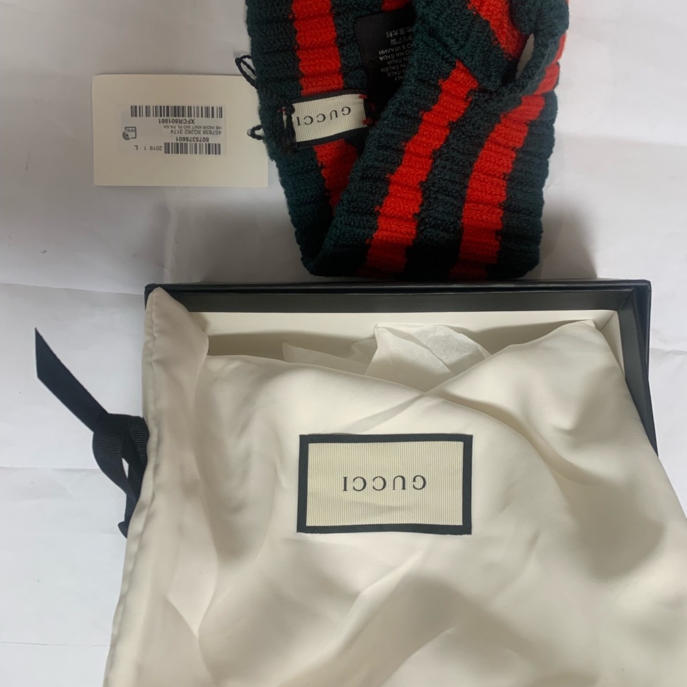 GUCCI Sherry Line Knit Hair Band Bandana Headband Scrunchie Wool Green Red